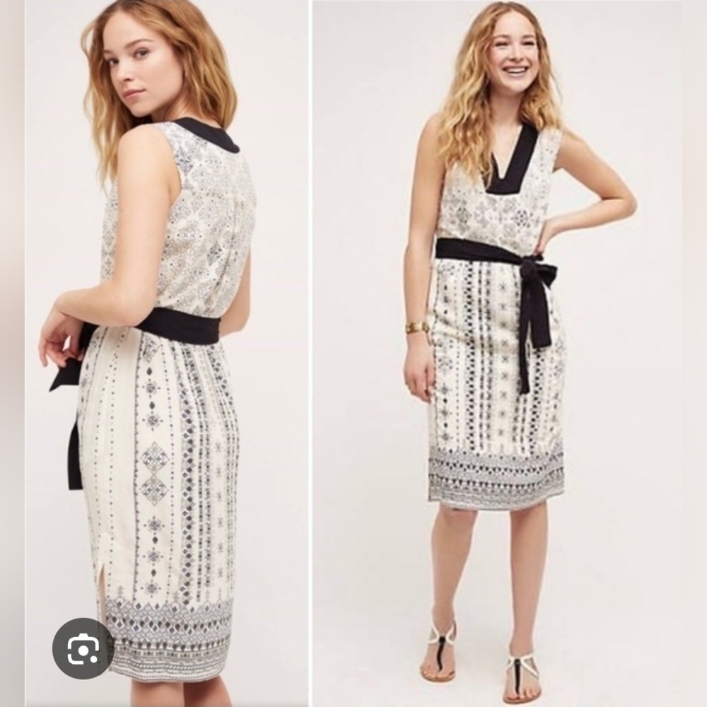 HD In Paris Anthropologie Women’s Eventide Printed Belted Sheath Midi Dress Boho